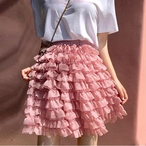 Tiered Ruffle Tulle Mini Skirt